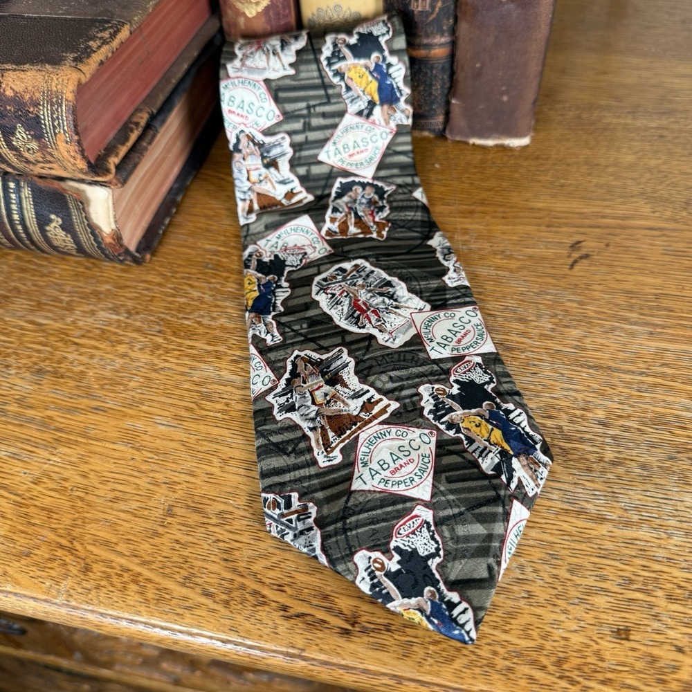 Tabasco mens neck tie 100% Silk basketball theme novelty sports 4" X 62"